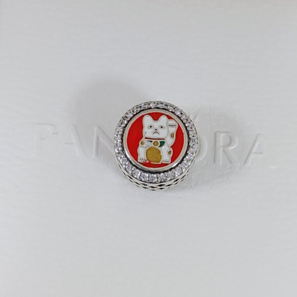 Pandora Lucky Cat Wealth Bead Double-sided Charm S925 Silver Bracelet Pendant - Picture 2 of 5